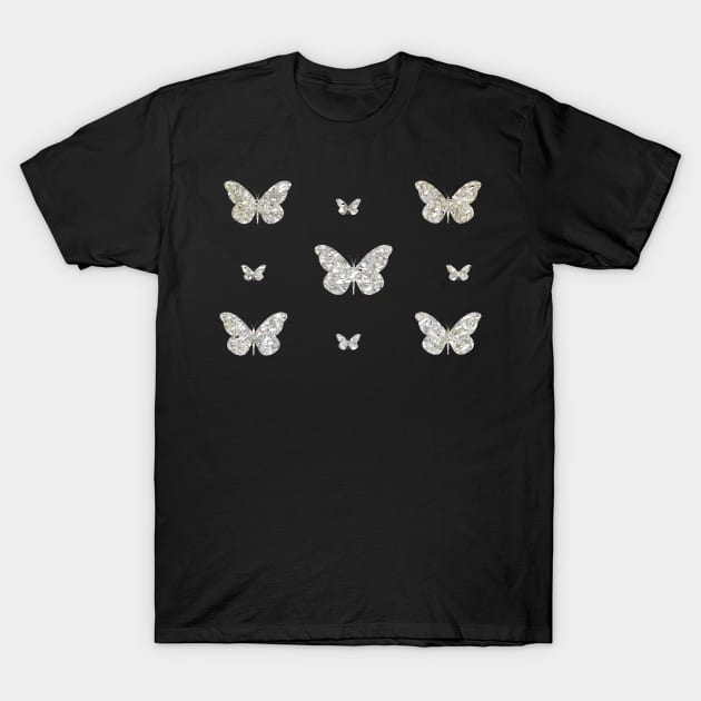 Silver Faux Glitter Butterflies T-Shirt by Felicity-K